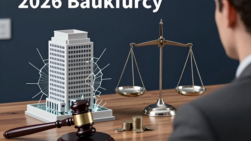 Судебный молоток и разбитая модель офисного здания как символ ликвидации ООО через банкротство